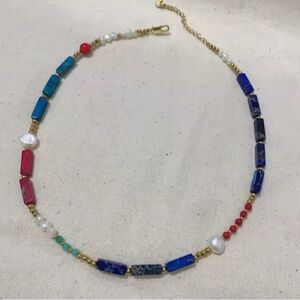 Gemstone freshwater pearl colorful jasper layering necklace